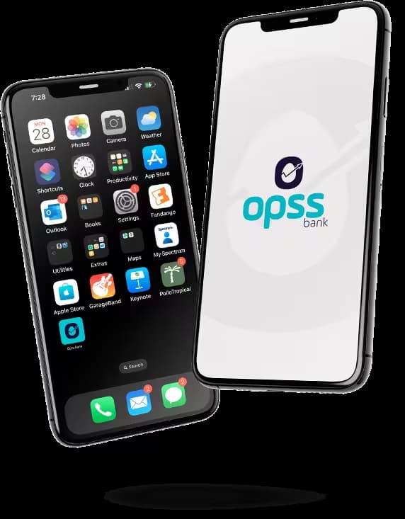 Celular com o app do Opss Bank